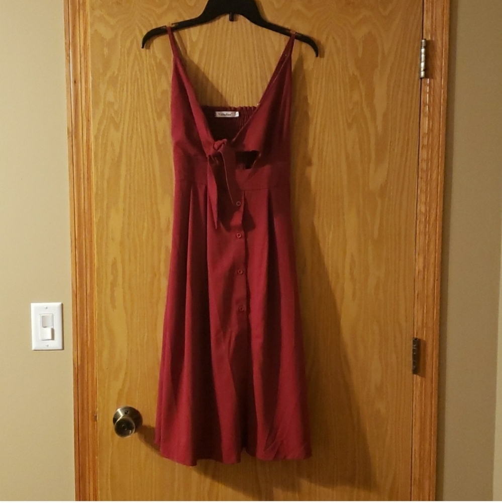 NWT Burgendy Tie Front Fit and Flare Button Down Sundress - Picture 5 of 11
